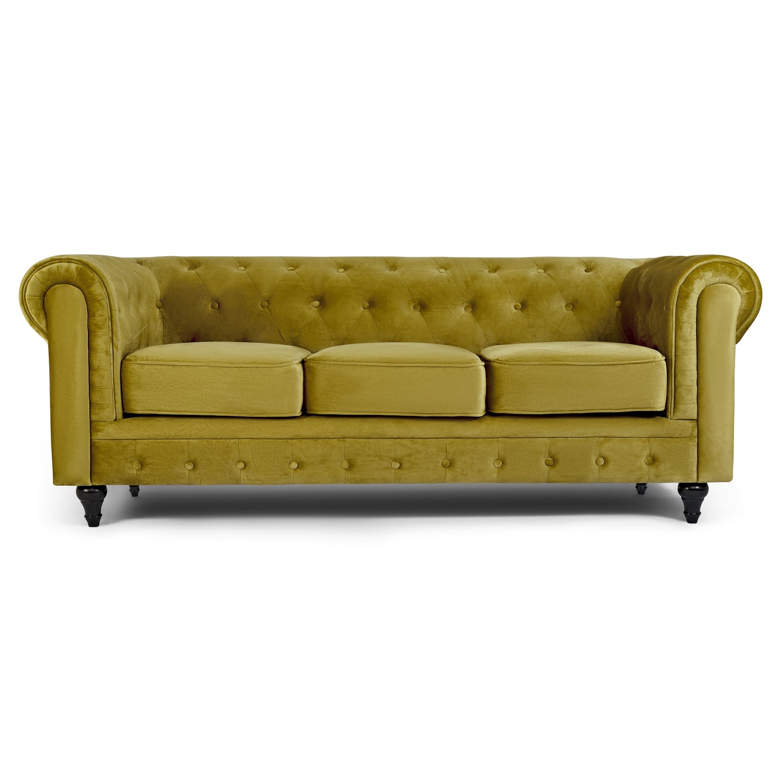 Button Tufted Velvet Living Room Sofa - 3 Seater | Gold