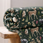 British Wildlife Sherpa Fleece Throw – Reversible Printed Flannel Blanket | 140cm x 180cm | Green