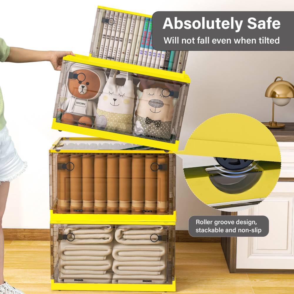 Set Of 3 Visual Folding Storage Boxes With Wheels For Home Organizer