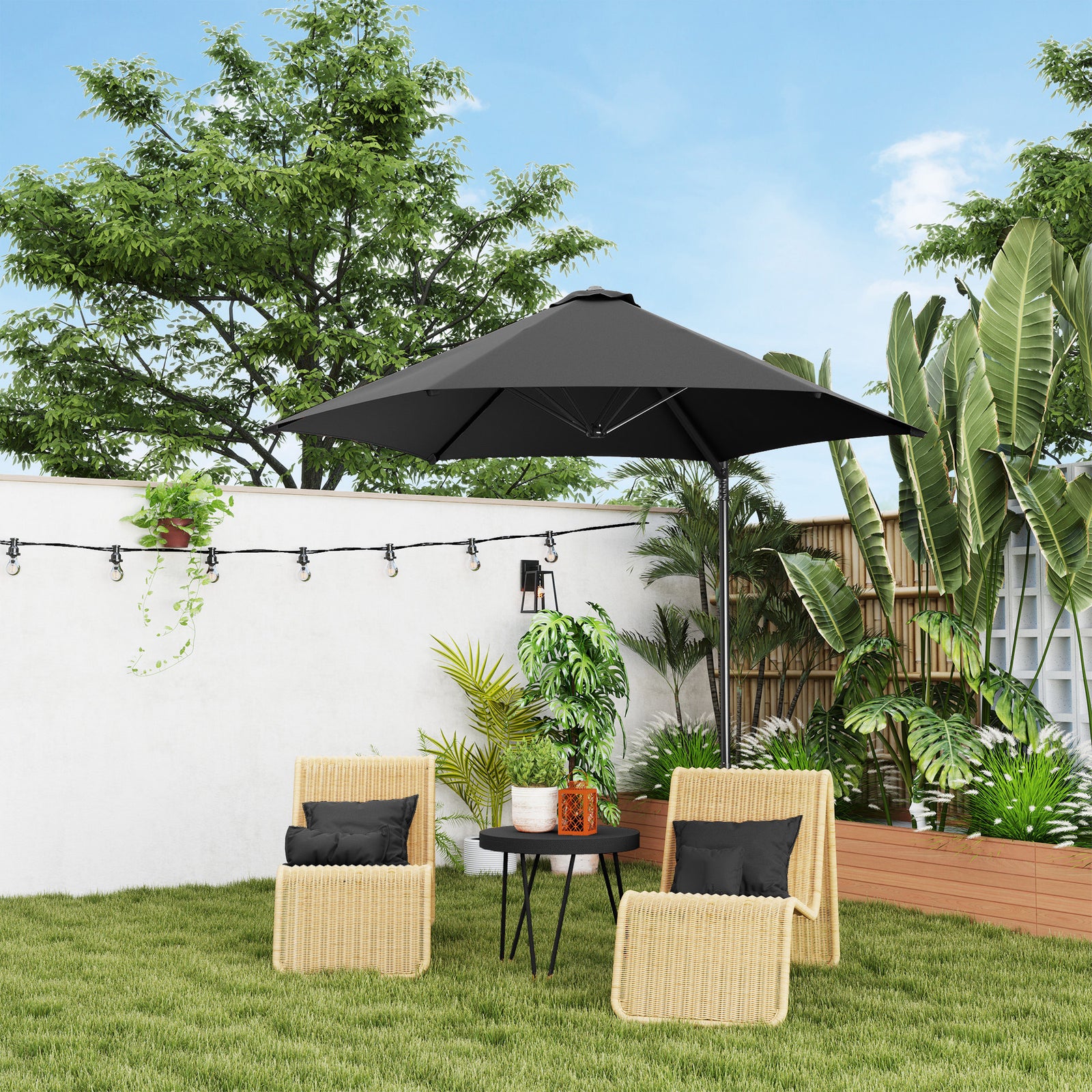 2.5m Cantilever Parasol W/ 360° Rotation, Cross Base | Black