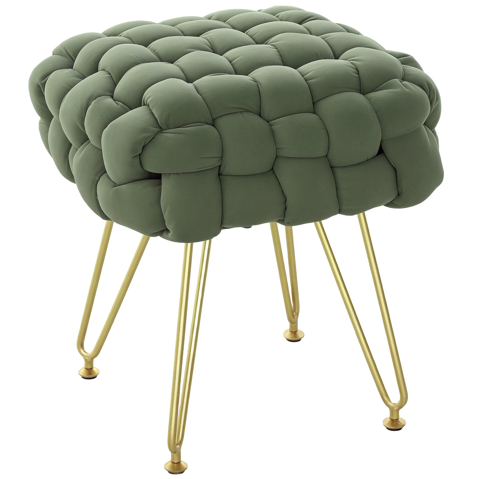 Woven Velvet Foot Stool With Steel Legs For Living Room | One Size | Green