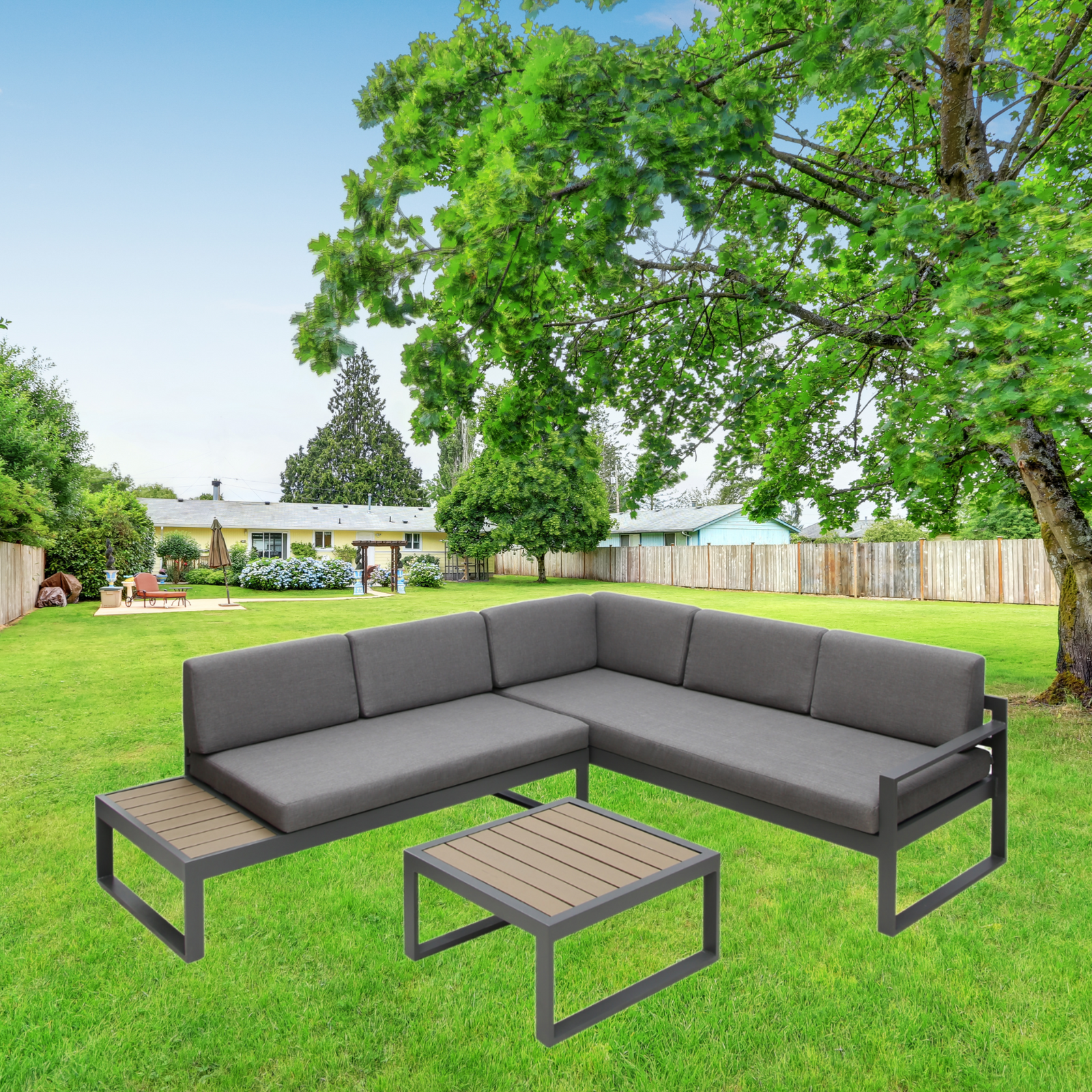 Stylish Positano 5-seater Outdoor Aluminium Sofa Set With Coffee Table | Grey