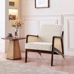 Corduroy Armchair With Rattan-weave Side Panels – Accent Chair With Rubberwood Legs | Beige