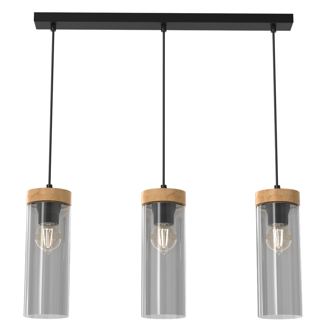 Elica Hand Made Designer Pendant Lamp With Elegant Smoked Glass Cylindrical Shades