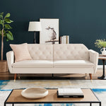 Velvet Click Clack Button Back Sofa Bed - 3 Seater | Cream
