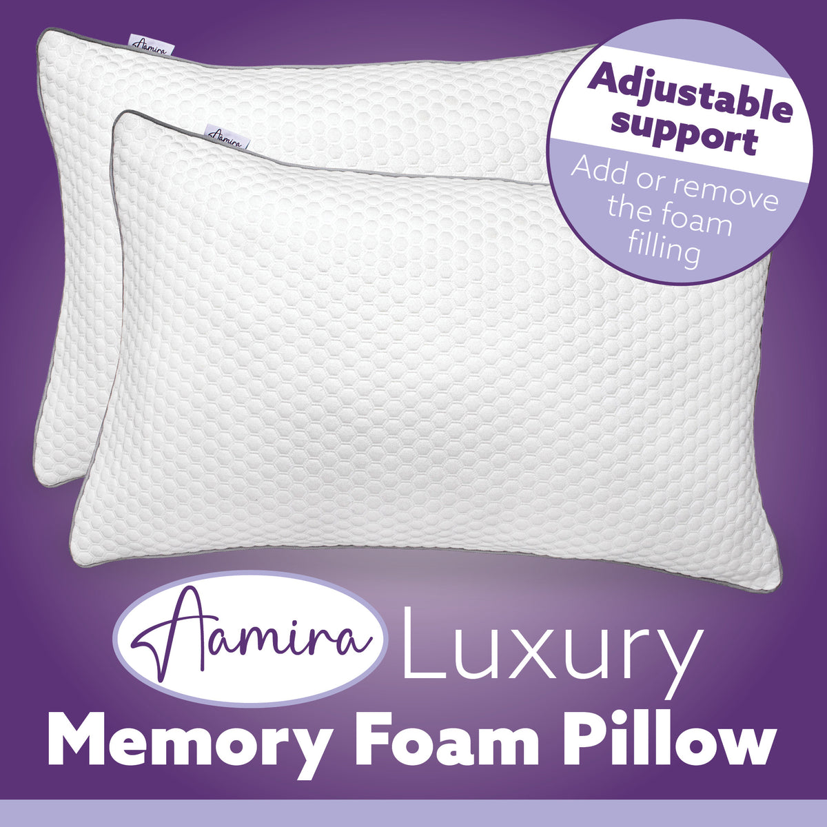Premium Orthopaedic Shredded Memory Foam Bed Pillow 70x45cm, Neck Back & Side Support, Bamboo Washable Cover | Set of 2 | White