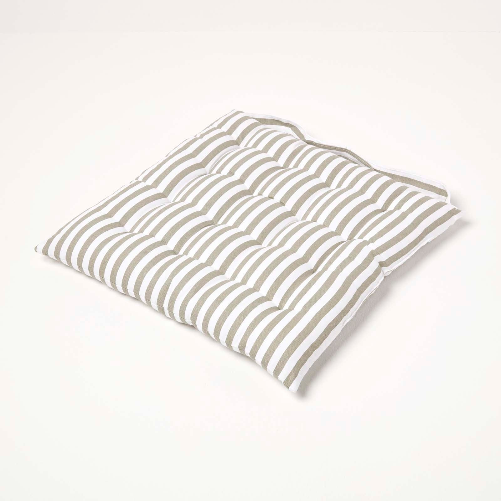 Striped Seat Pad With Straps 100% Cotton, 40 X 40 Cm | Set-of-1 | Grey & White