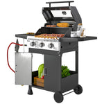 Outsunny 3 Burner Gas Bbq Trolley With Lid