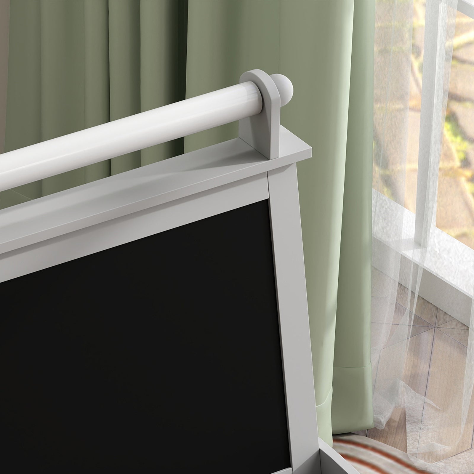 Double-sided Art Easel For Kids W/ Paper Roll, Storage Baskets | Gray