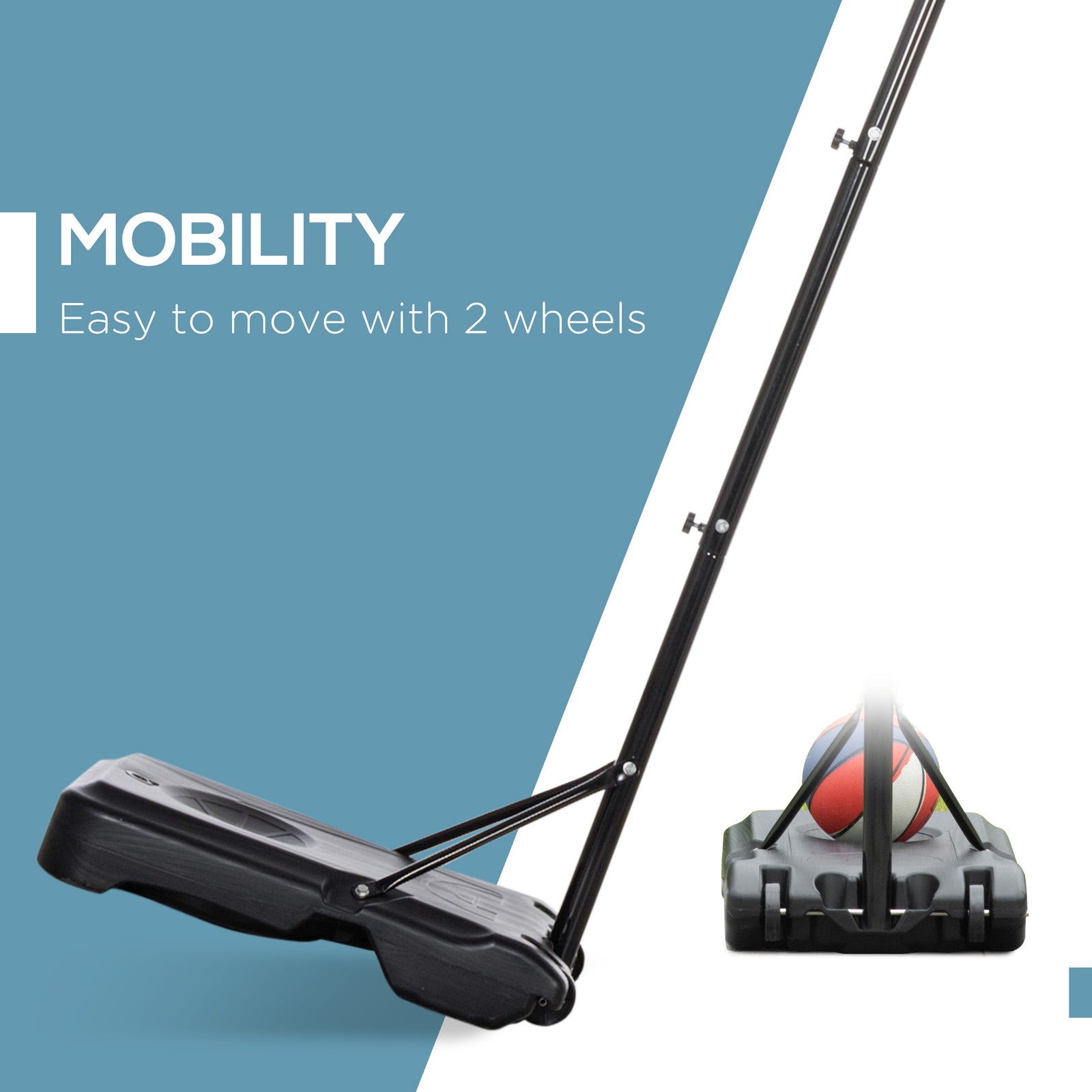 Outdoor Adjustable Basketball Hoop Stand Wheels 210-260cm | Black