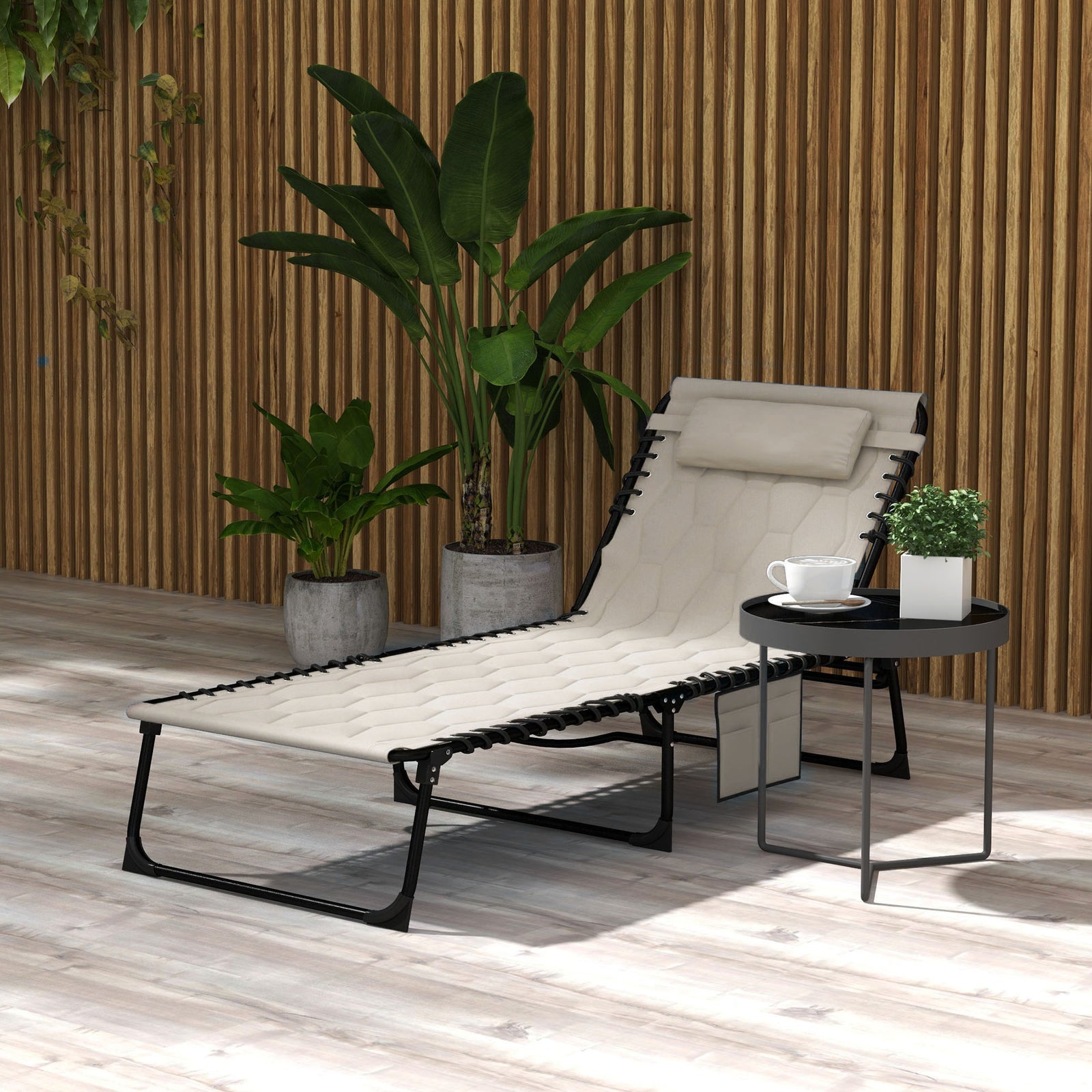Foldable Sun Lounger W/ Reclining Back | Set-of-1 | Khaki