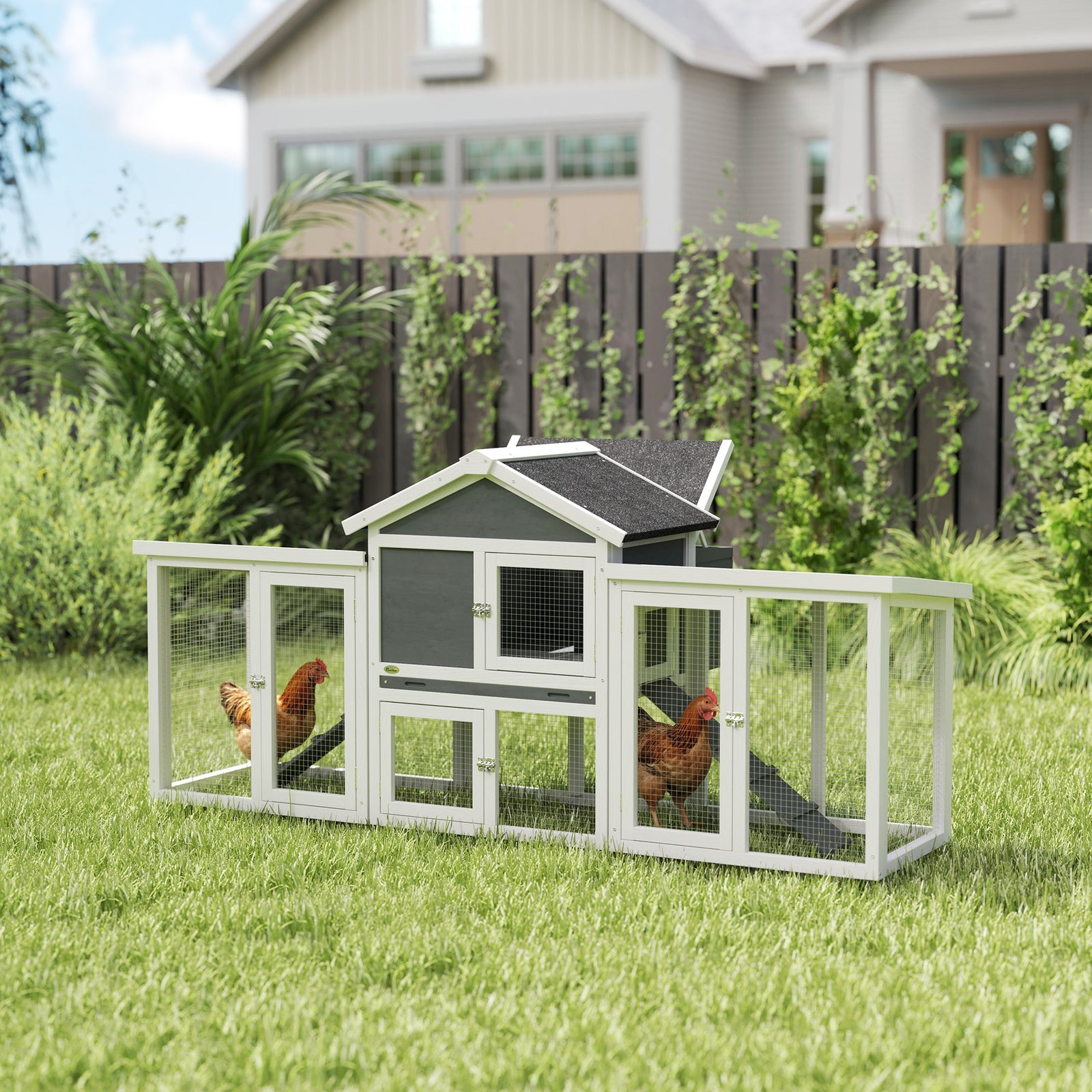 Wood Chicken Coop Hens Cage Poultry House With Nesting Boxes Run | Gray