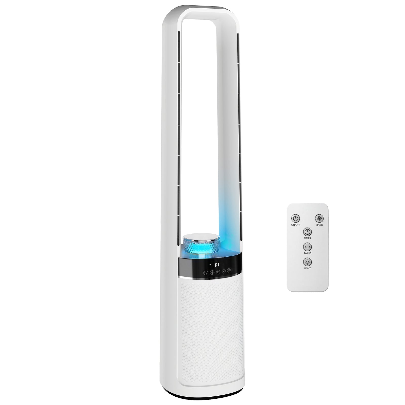 HOMCOM Bladeless Tower Fan With 45° Oscillating, Led Lights, 3 Speeds, White