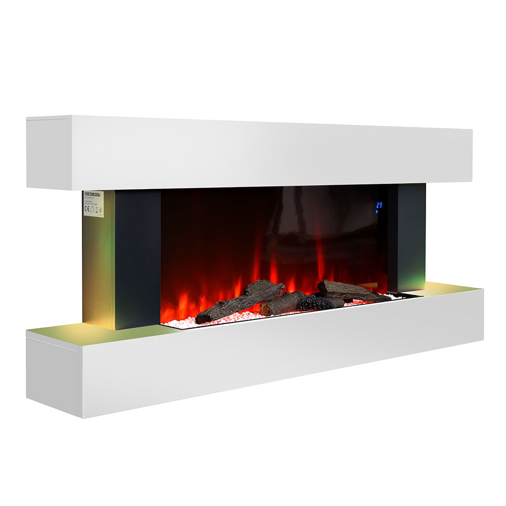 52-inch Electric Fireplace Suite, Black Fire With White Led Surround, Remote Control, Dual Side Nightlights & 7 Flame Colors