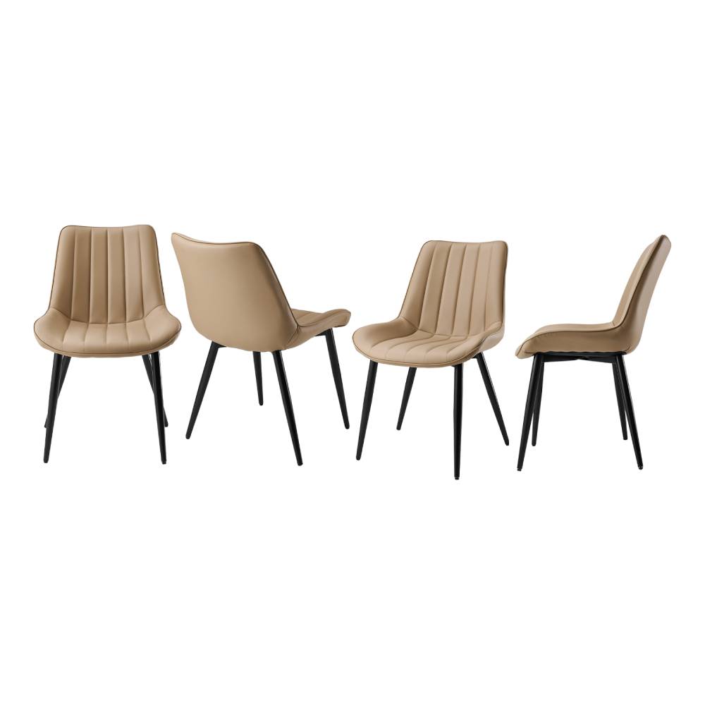 Set Of 2/4 Pu Leather Dining Chairs – Quilted Light Brown Upholstery, Wooden Frame, Metal Legs | Set of 4 | Light Brown