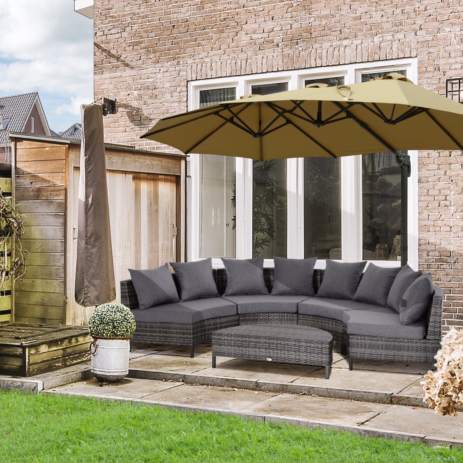 4 Seaters Half-round Sofa & Table - Grey