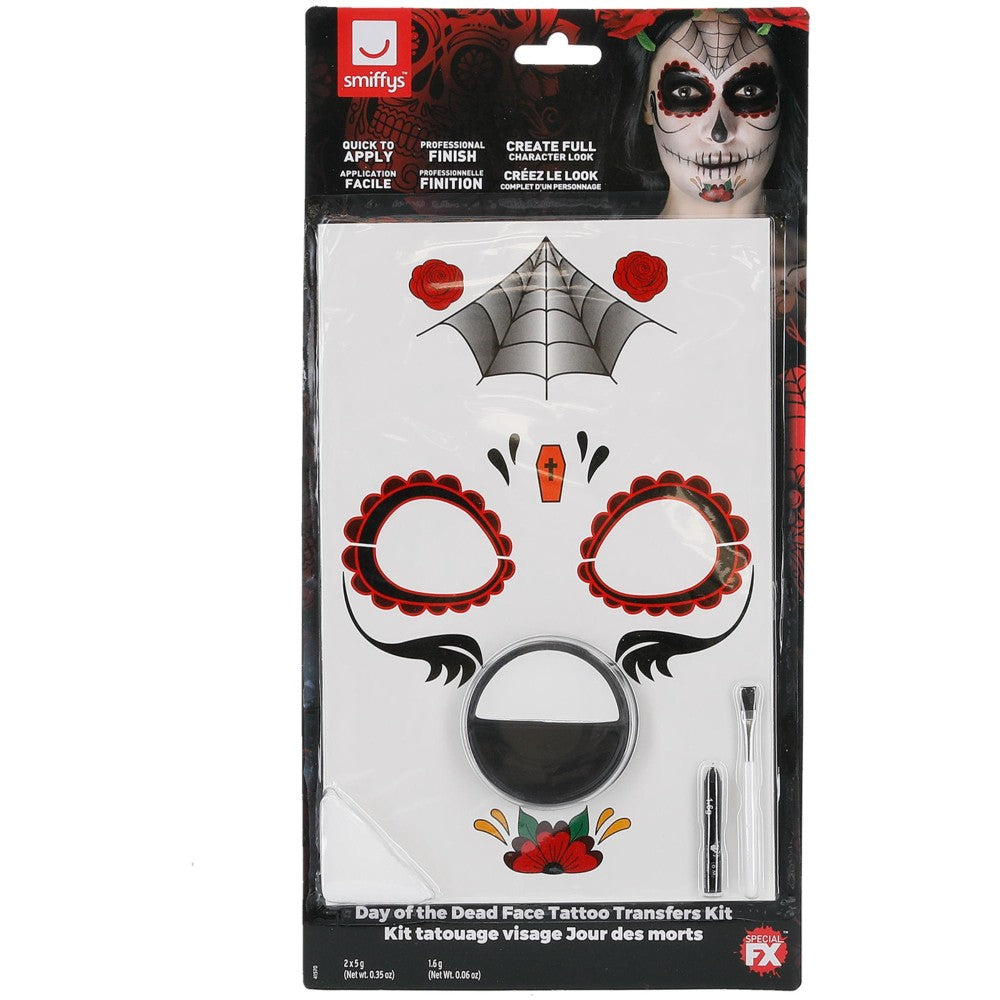 Day Of The Dead Face Tattoo Transfers Kit