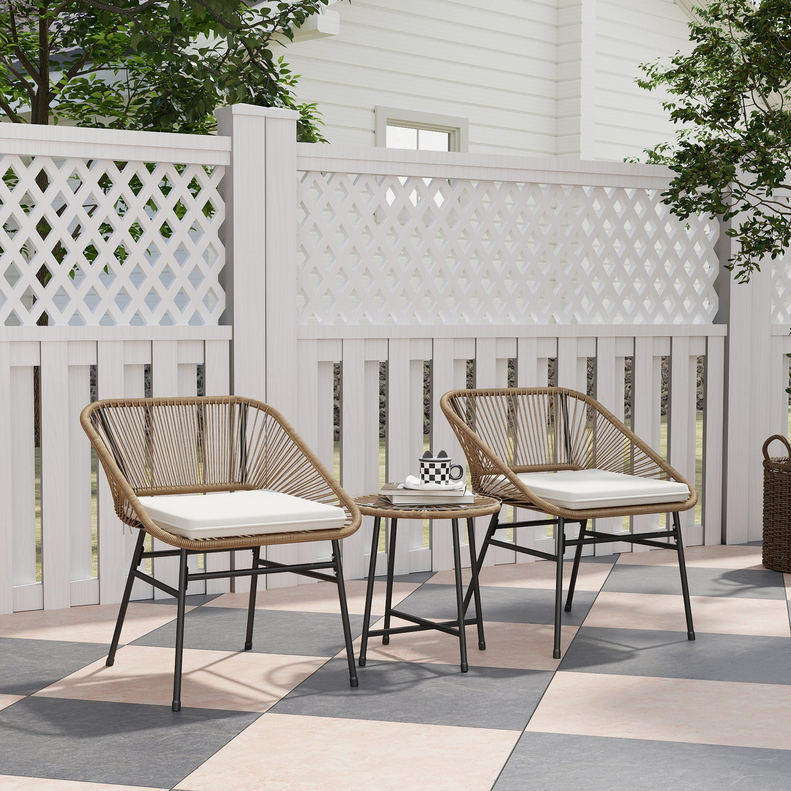 Rattan Bistro Set, Small Balcony Furniture With Cushion | Natural