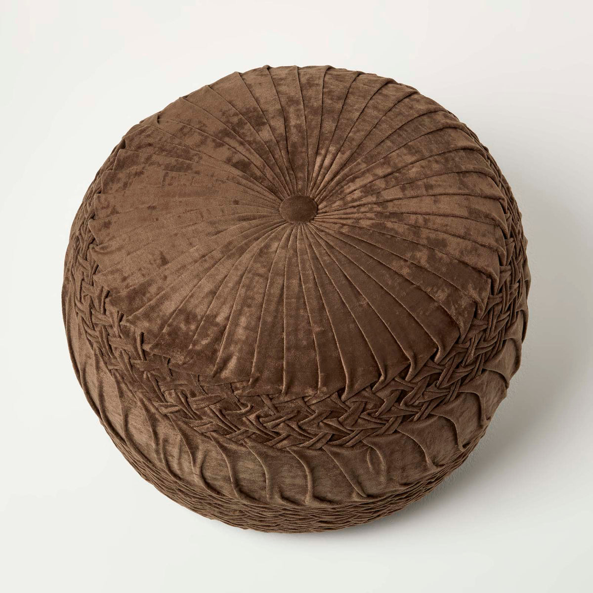 HOMESCAPES Sofia Pleated Velvet Pouffe