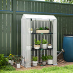 3 Tier Mini Greenhouse W/ Pe Cover, Roll-up Door | White