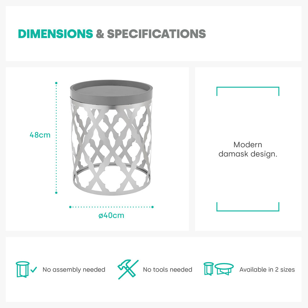 Damaski Circular Silver Side Table