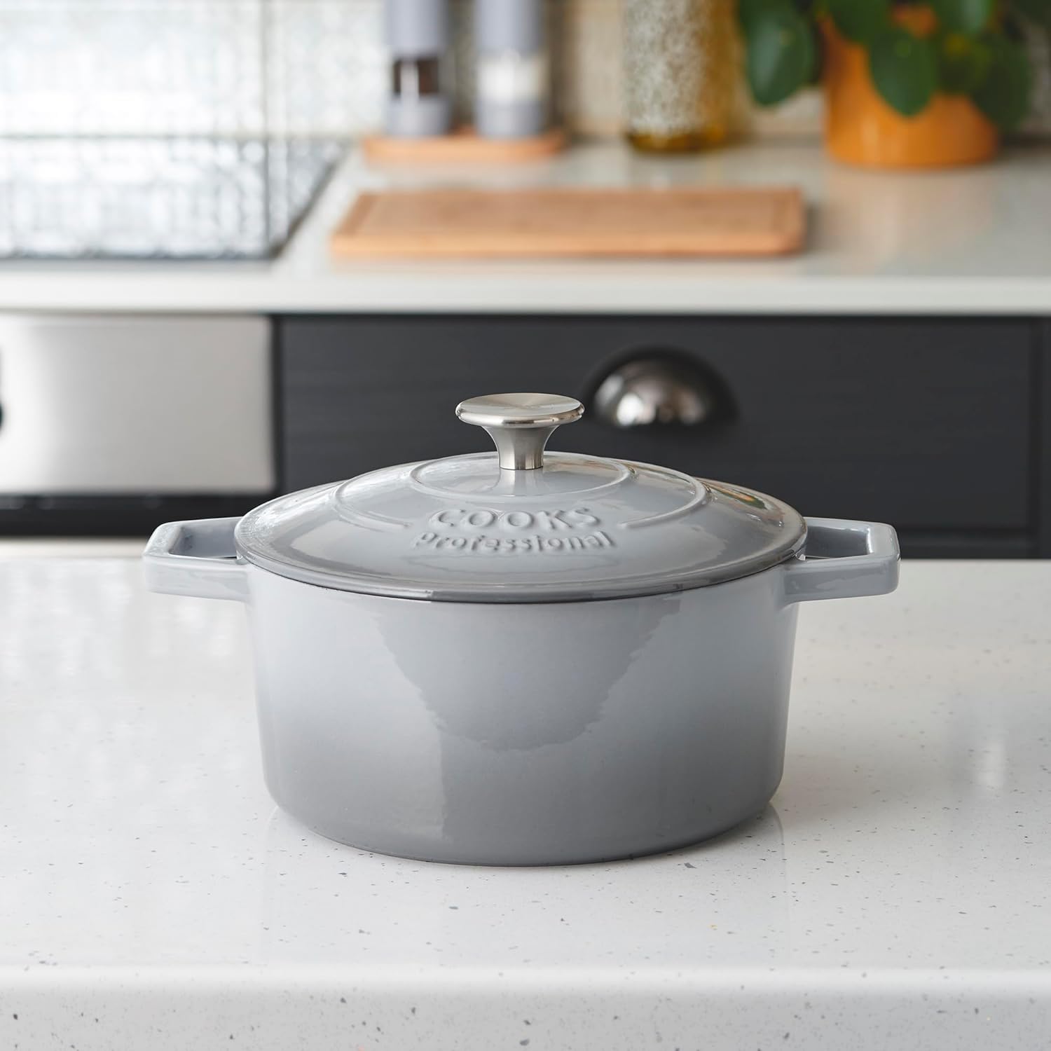 Cast Iron Casserole Set Of 2 26cm & 28cm / 4.3l & 5.8l Dishes Oven Proof Enamelled Cast Iron Pans With Lids | Gray
