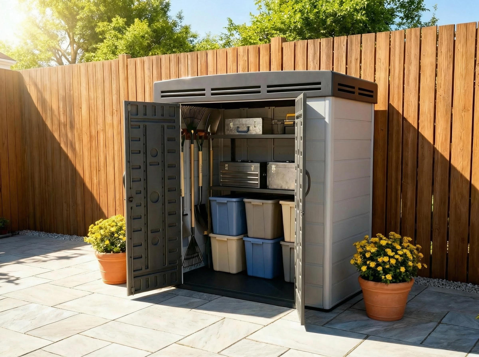 Indoor & Outdoor Living 6x4ft Plastic Shed With Window And Aluminium Structured Support