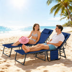 Folding Sun Loungers With 5-level Back, Cup Holder | Dark Blue