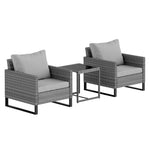 3pcs Rattan Bistro Set Glass Top Table And Chairs | Light Grey