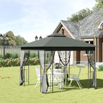 3x3m Garden Gazebo, Double Roof With Netting