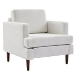 Mid-century Modern Single Sofa Chair – Linen Upholstery, High-density Foam, Walnut Legs, Comfortable Accent Chair | Off White