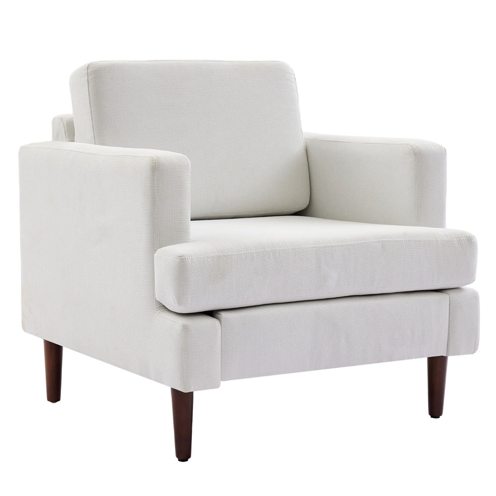 Mid-century Modern Single Sofa Chair – Linen Upholstery, High-density Foam, Walnut Legs, Comfortable Accent Chair | Off White