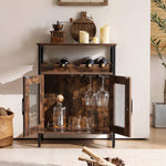 Wooden Wine Bar Cabinet With Wine Rack And Stemware Holders