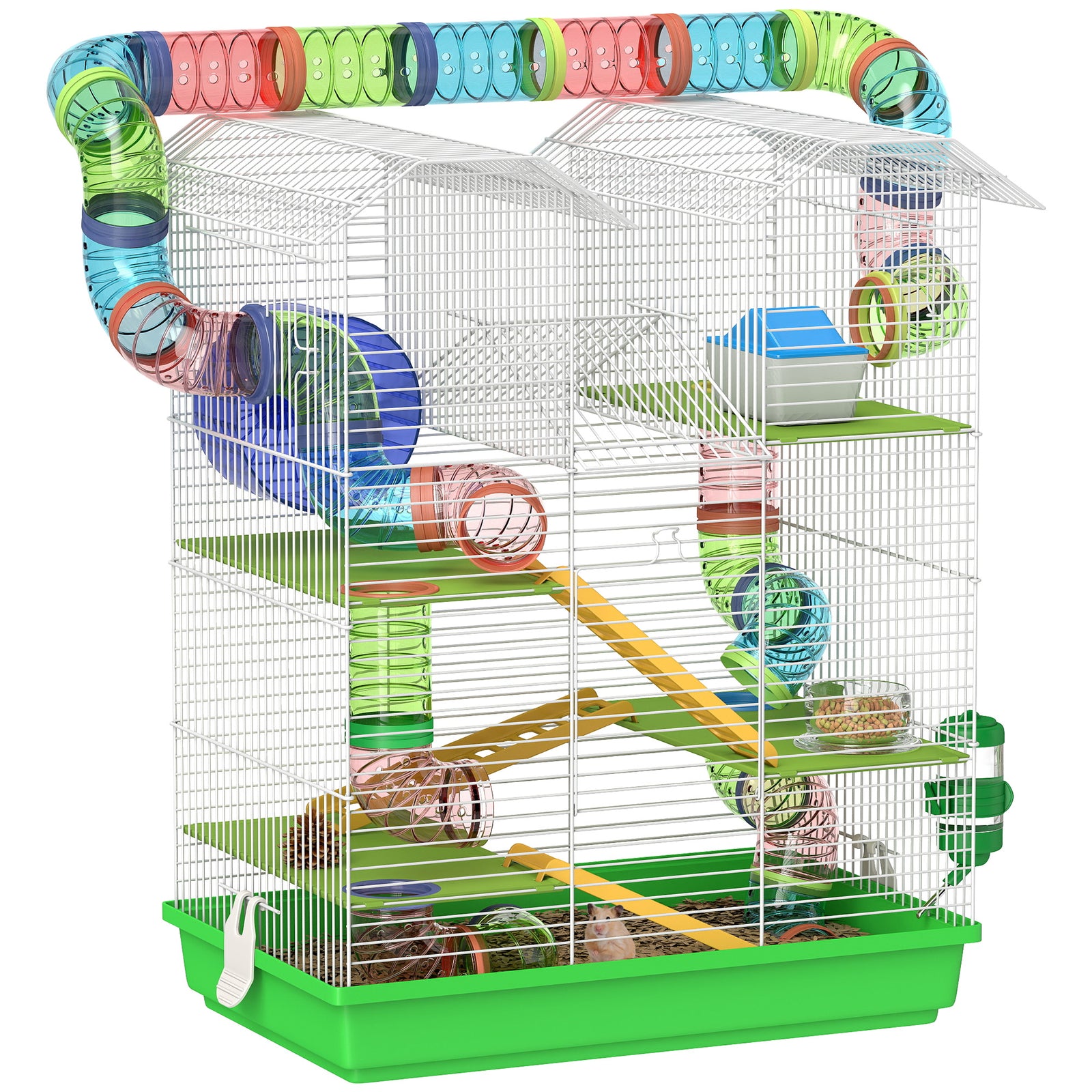 Pawhut 5 Tiers Hamster Cage Animal Travel Carrier Habitat, Green
