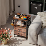 Slim Side Table With Charging Station, Bedside Table | Rustic Brown