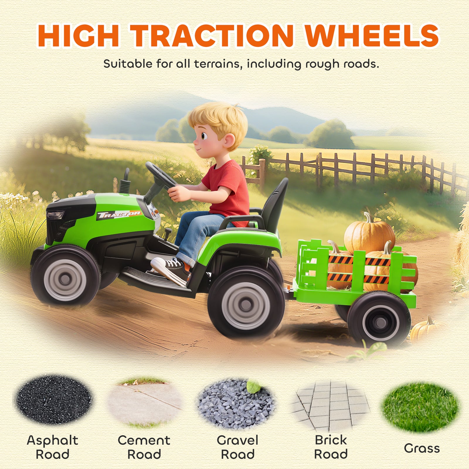 Ride On Tractor And Trailer, 12v Electric Ride On Tractor | Green