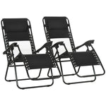 Foldable Garden Recliner Chair Set Of 2 W/ Footstool | Black
