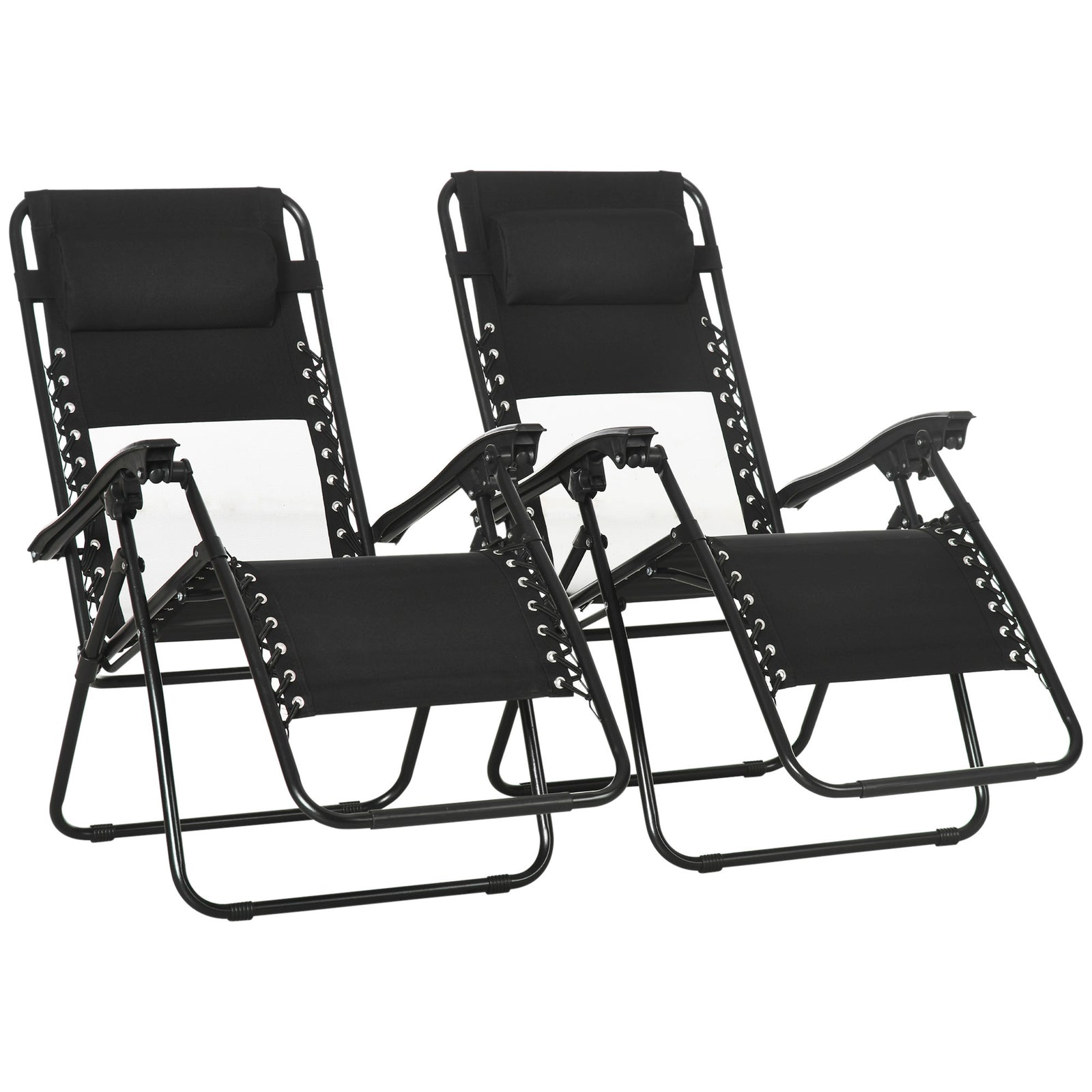 Foldable Garden Recliner Chair Set Of 2 W/ Footstool | Black