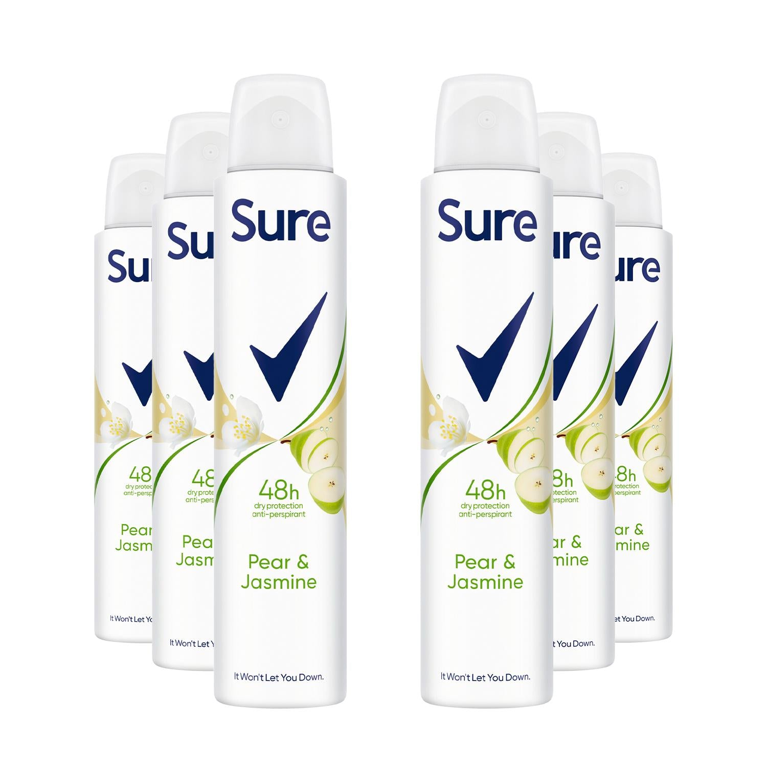 Women Deodorant Spray Pear & Jasmine With 48hrs Protection 200ml, 6 Pack
