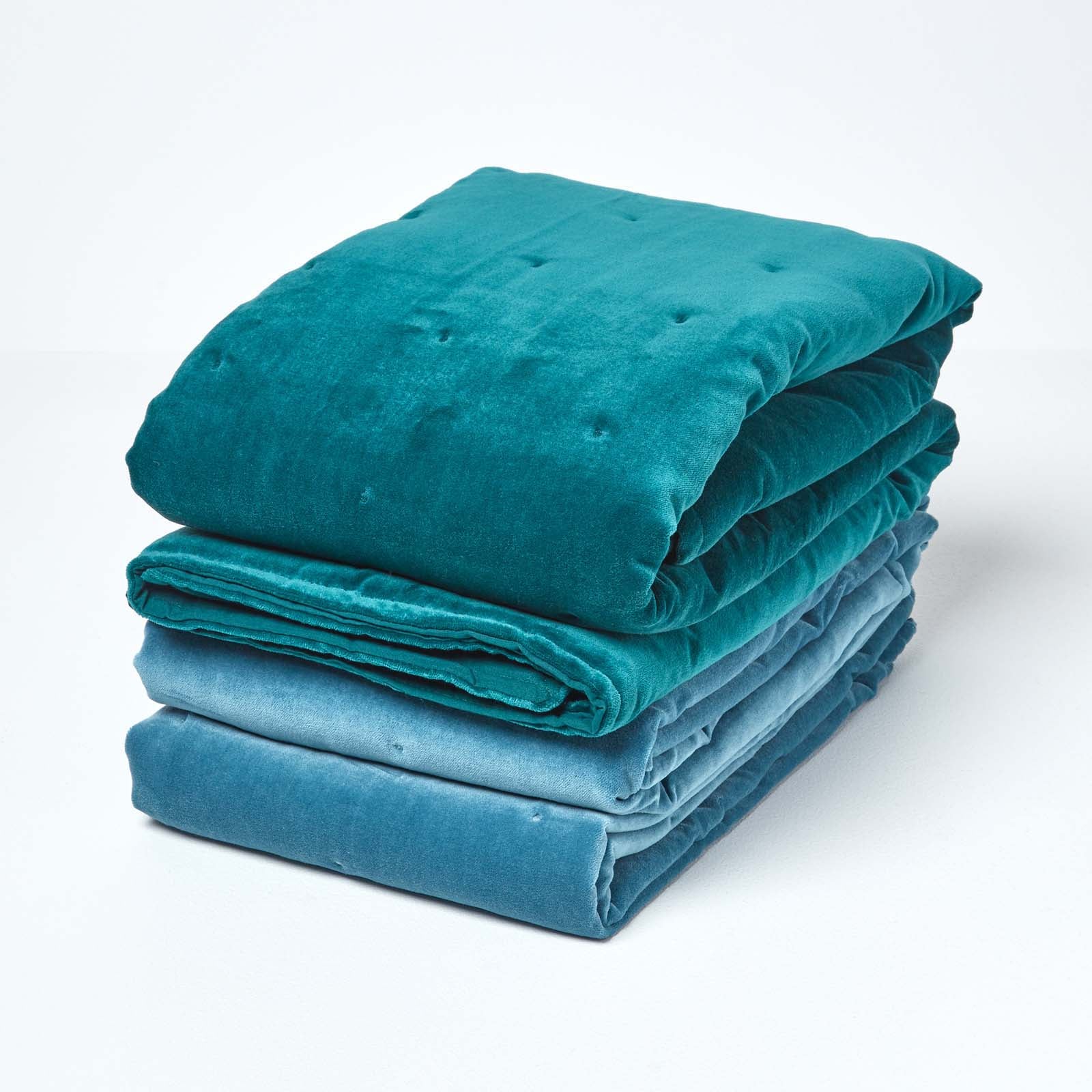 Velvet Cotton Quilted Throw | 150cm x 200cm | Blue