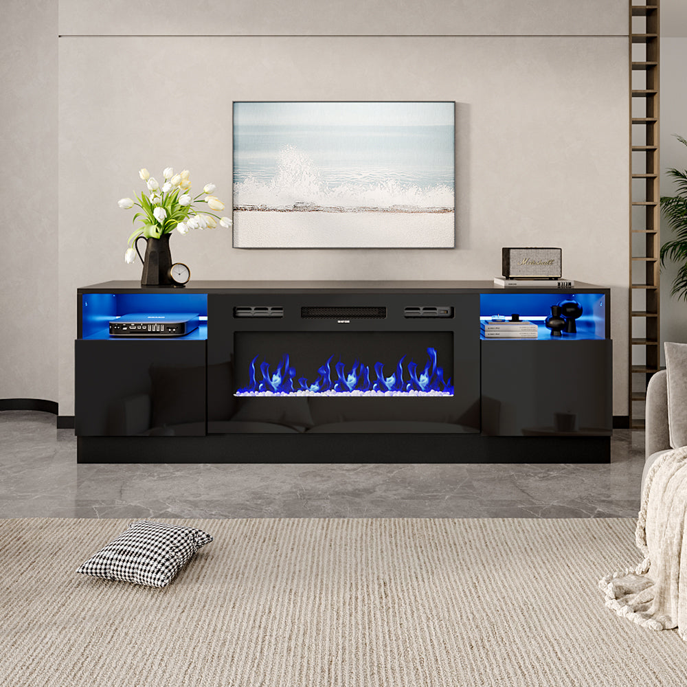 Recessed Electric Fireplace Tv Stand With Remote Control | Black
