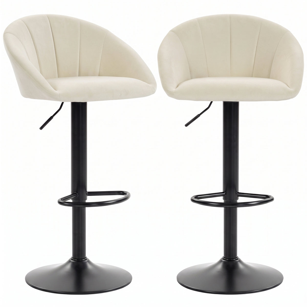 Bar Stools Set Of 2 Velvet Adjustable Swivel | Cream