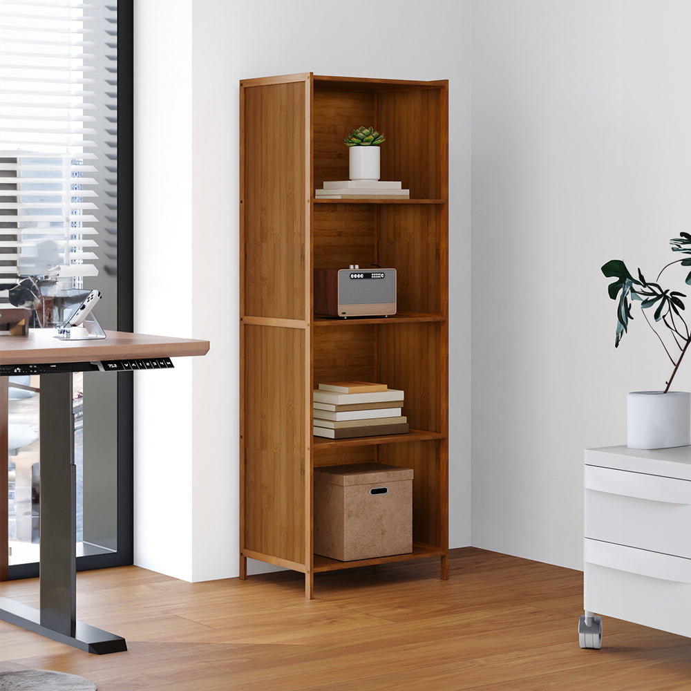 4-tier Open Bookcase, Small Space Bamboo Storage Shelf, Freestanding Corner Organizer With Raised Feet