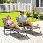 Folding Sun Loungers With 5-level Back, Cup Holder | Grey