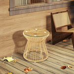 Pe Rattan End Table, Round Side Table, Tempered Glass Top