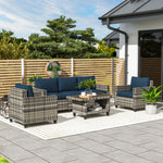 5 Seater Wicker Outdoor Furniture Set For Balcony, Navy Blue