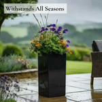 Zinc Galvanised Tall Square Planter | 25cm x 25cm x 50cm | Glossy Black