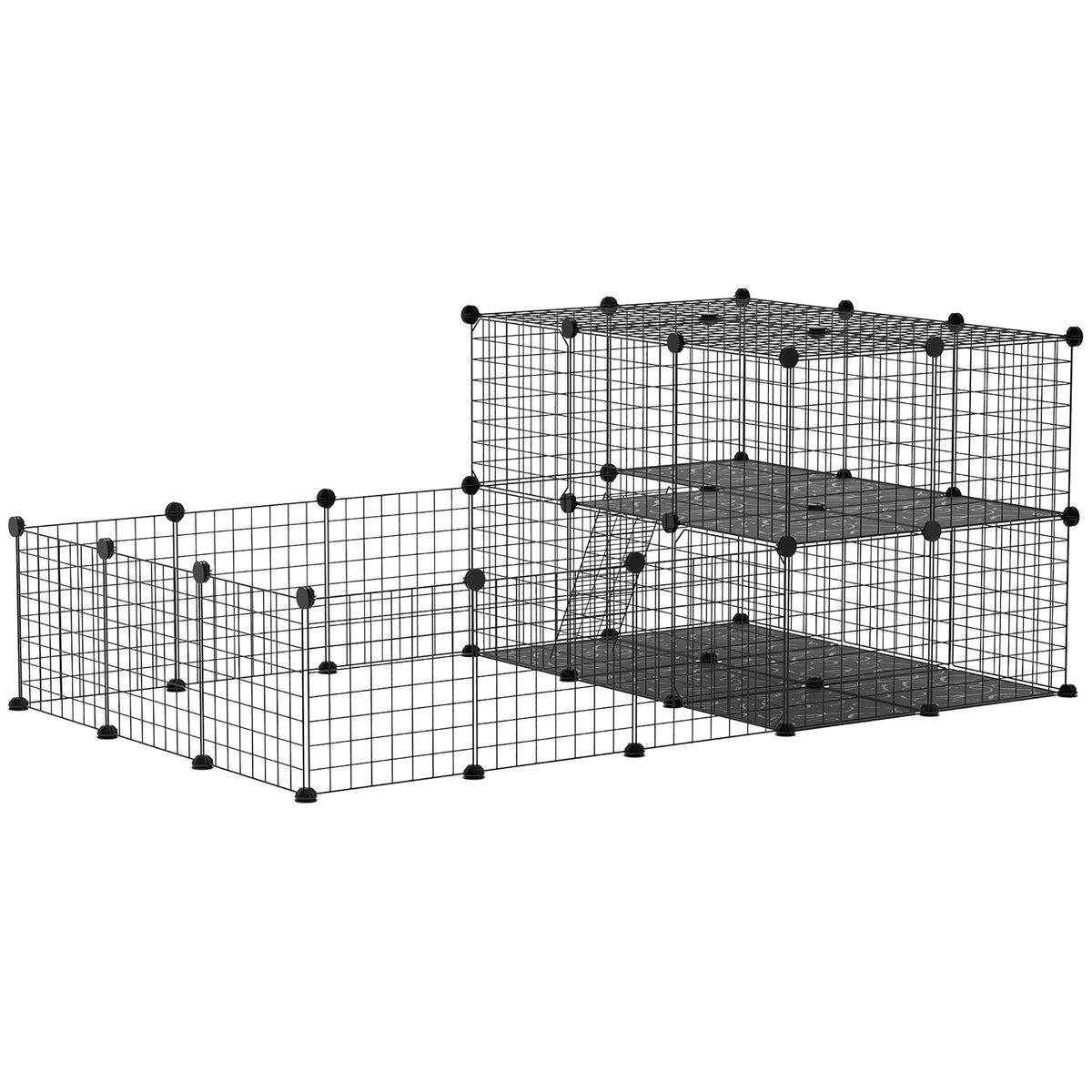 PawHut Pet Playpen With Door, Guinea Pigs Mesh Cage For Small Animal, Black