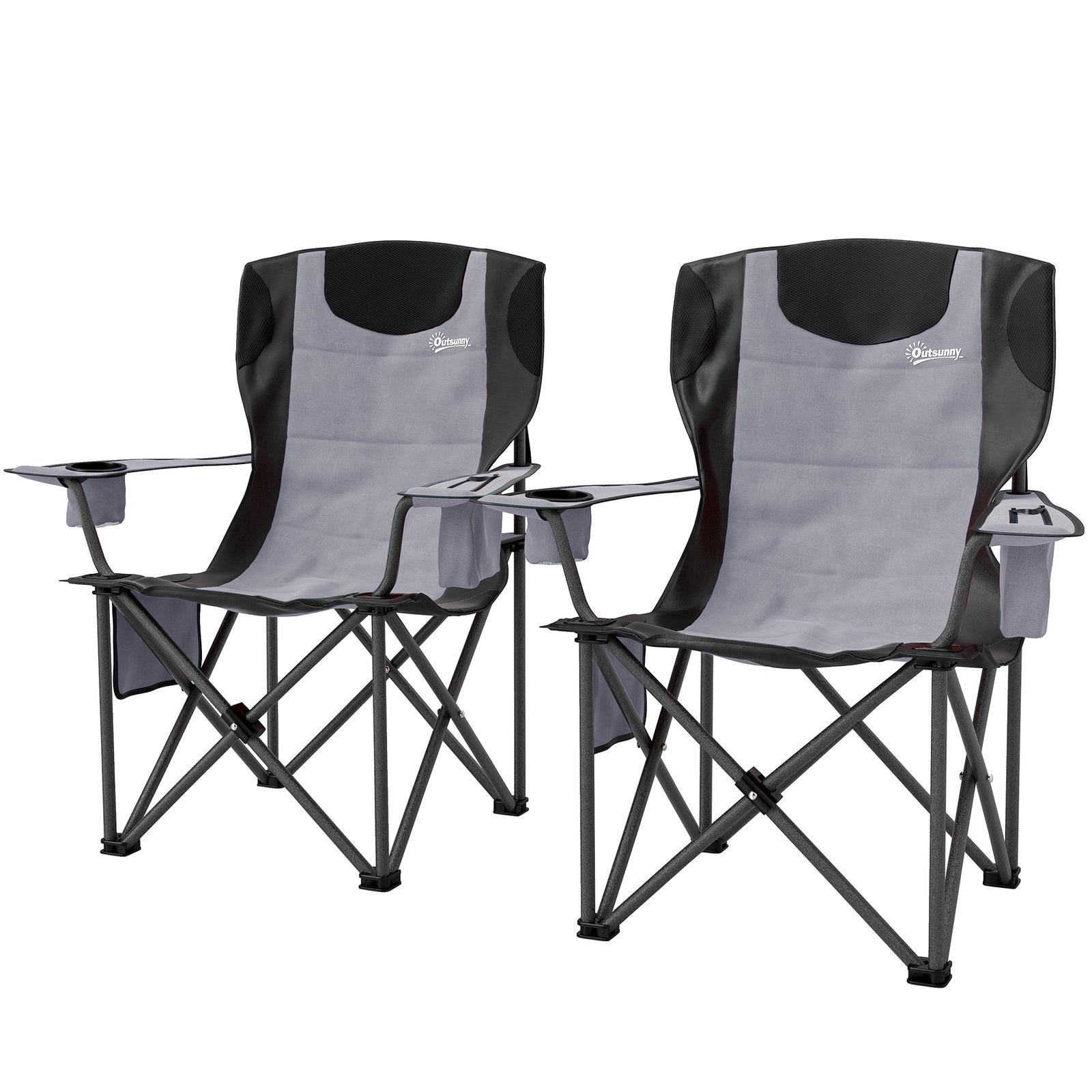 Set Of 2 Folding Camping Chairs With Cooler Bag