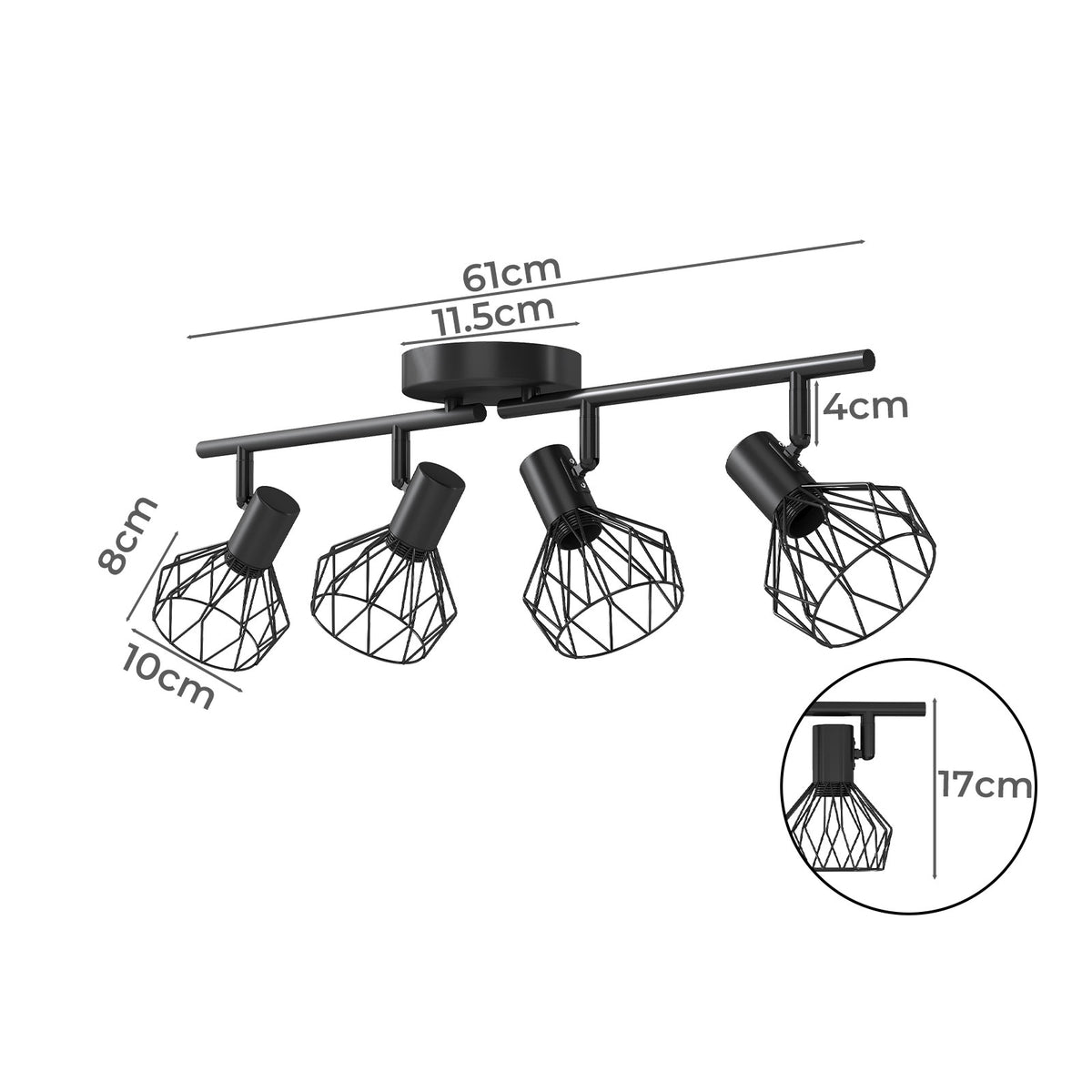 Emitto Led Spot Ceiling Light 4-way Adjustable Vintage Black Metal E14 Fixture